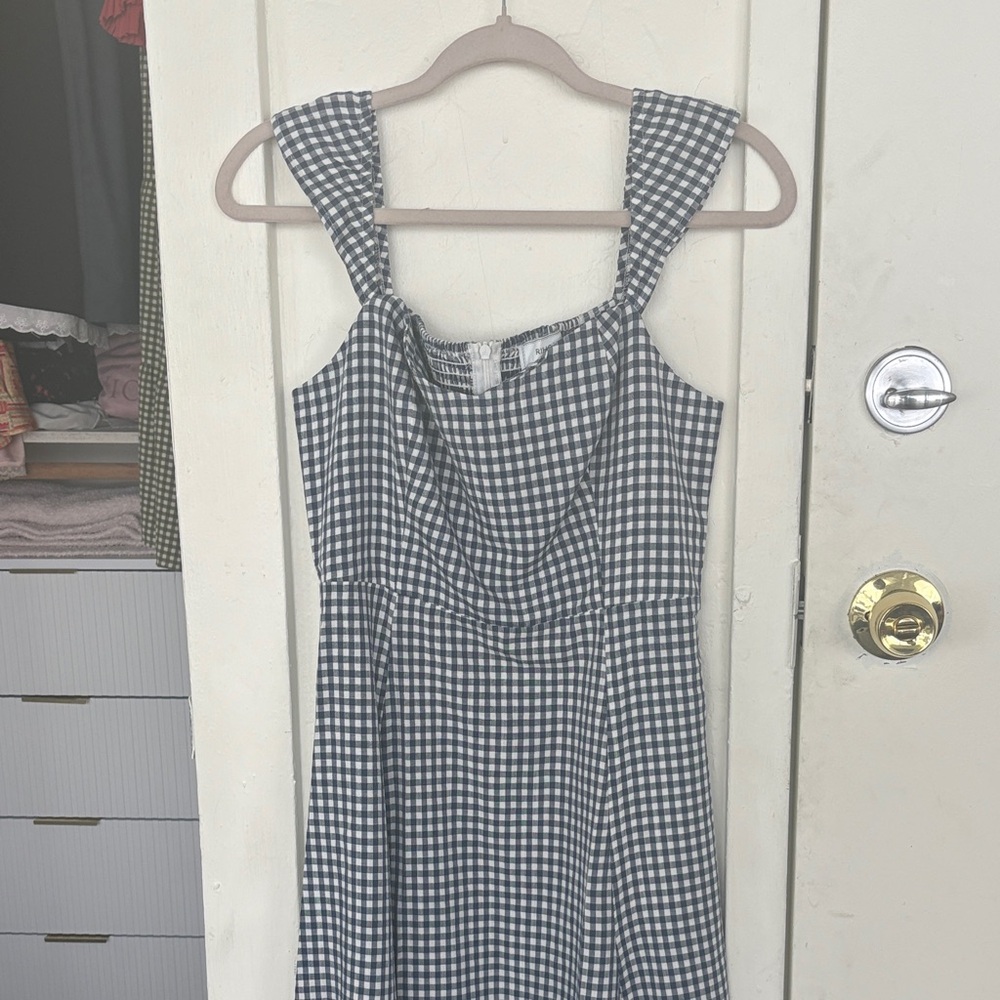 RIHOAS Black and White Gingham Midi Dress